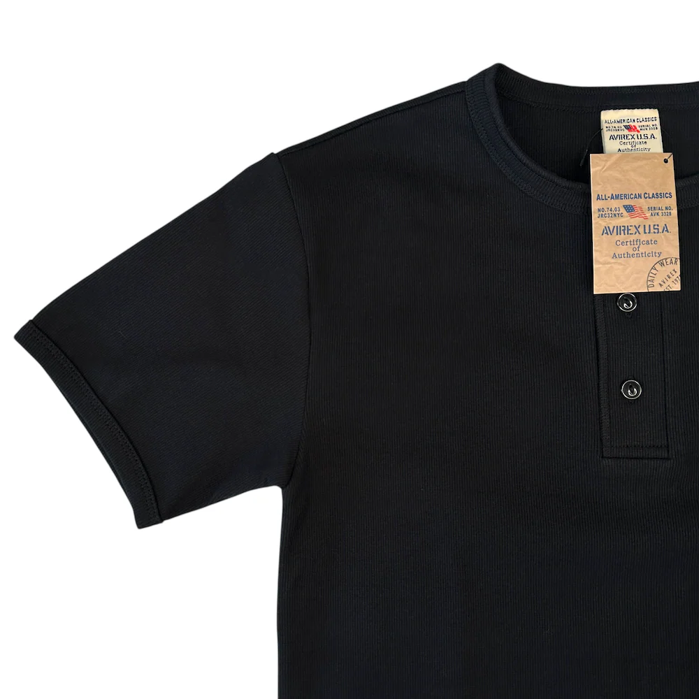 (NEW) AVIREX RIBBED EVERY DAY HENLEY SHORT SLEEVE - BLACK - Image 5