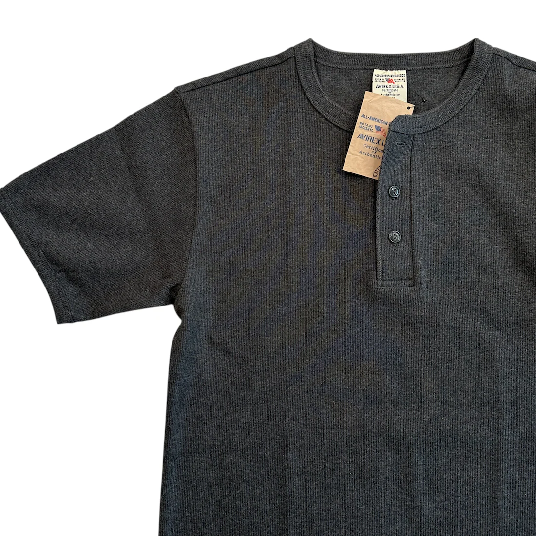 (NEW) AVIREX RIBBED EVERY DAY HENLEY SHORT SLEEVE - CHARCOAL - Image 3