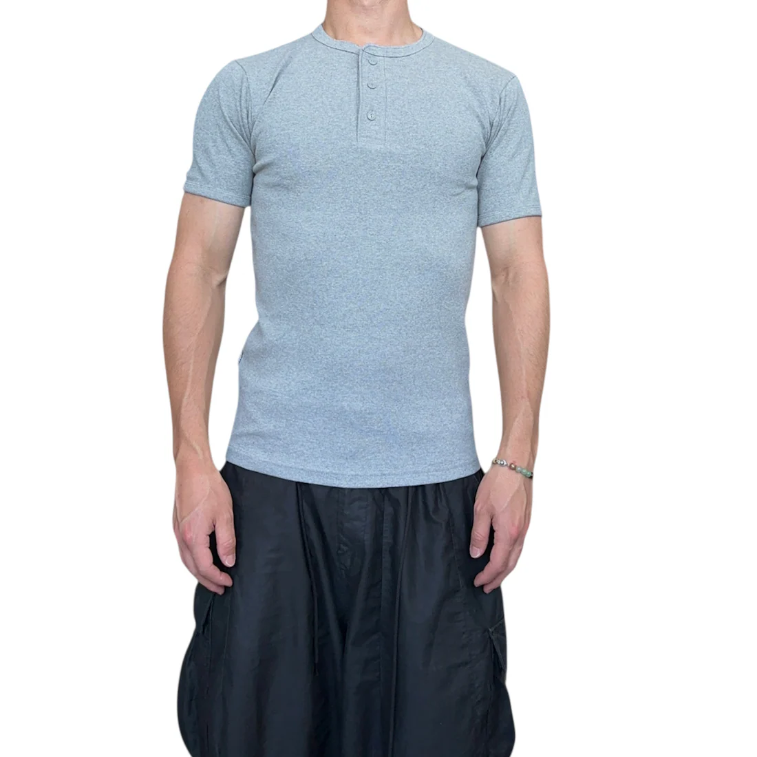 (NEW) AVIREX RIBBED EVERY DAY HENLEY SHORT SLEEVE - GREY - Image 3