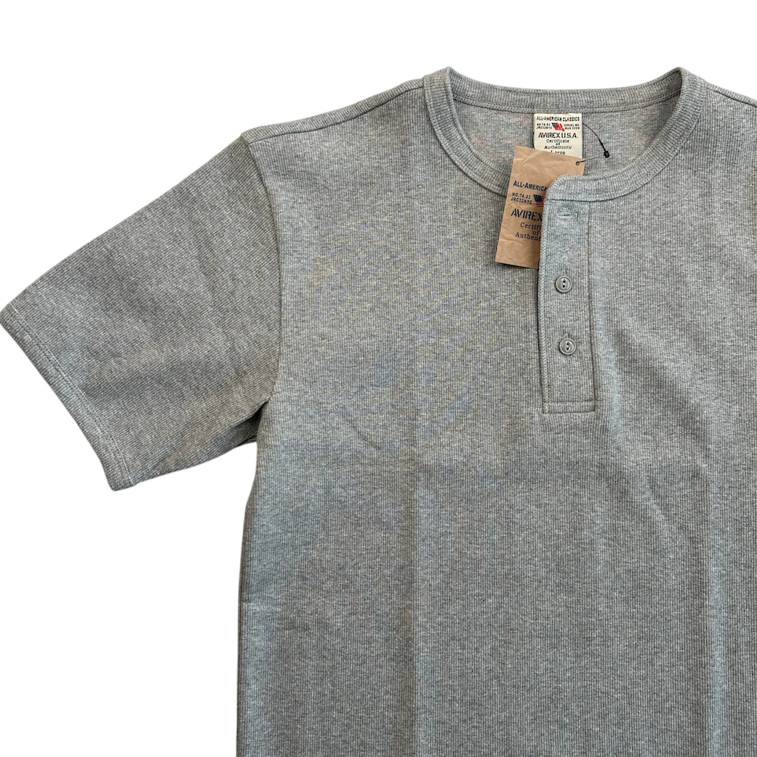 (NEW) AVIREX RIBBED EVERY DAY HENLEY SHORT SLEEVE - GREY - Image 5