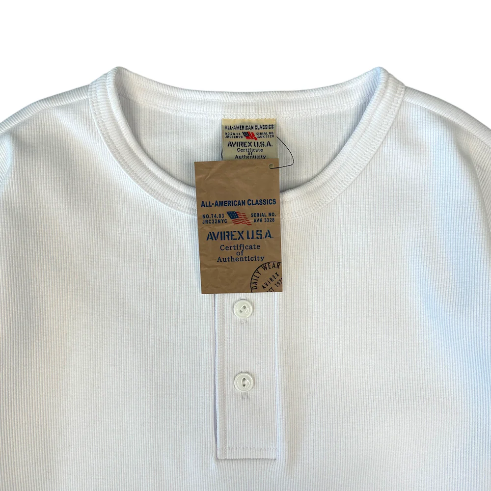 (NEW) AVIREX RIBBED EVERY DAY HENLEY SHORT SLEEVE - WHITE - Image 5