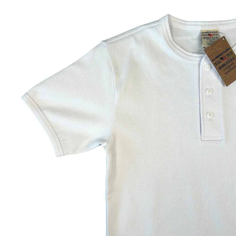 (NEW) AVIREX RIBBED EVERY DAY HENLEY SHORT SLEEVE - WHITE - Image 6