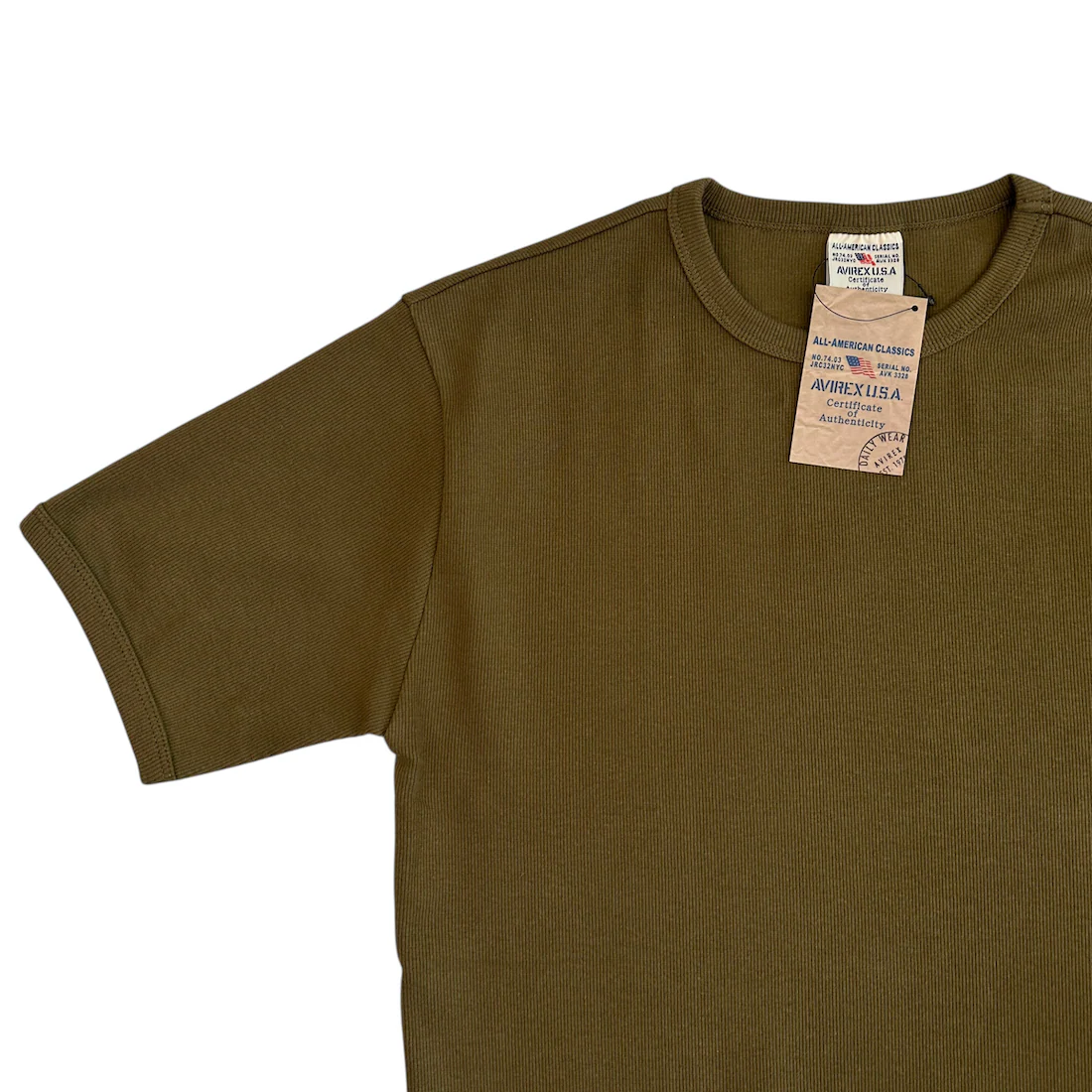 (NEW) AVIREX RIBBED EVERY DAY SHORT SLEEVE T-SHIRT - OLIVE - Image 4