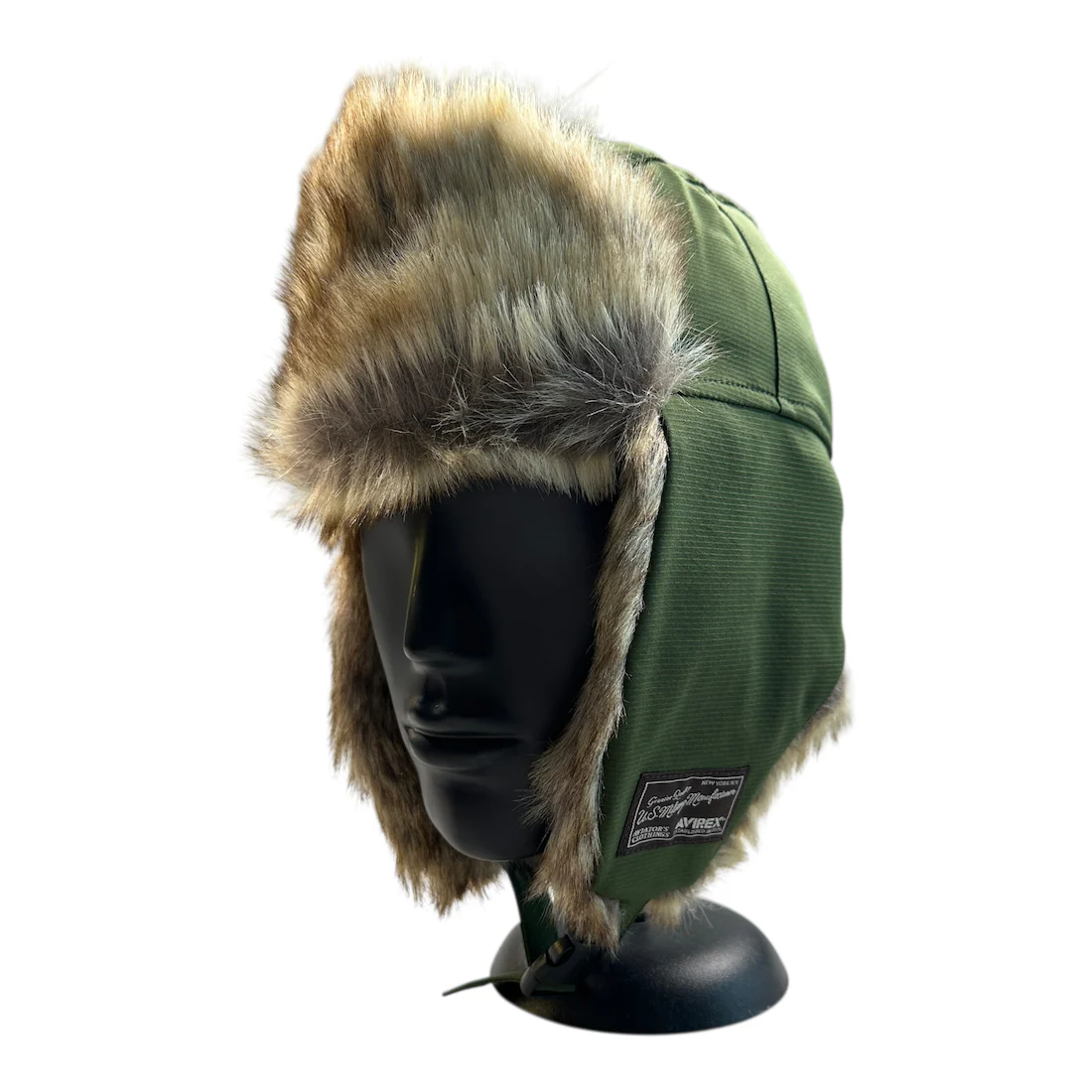 (NEW) AVIREX FAUX FUR FLIGHT HAT - GREEN (80058000-35) - Image 3