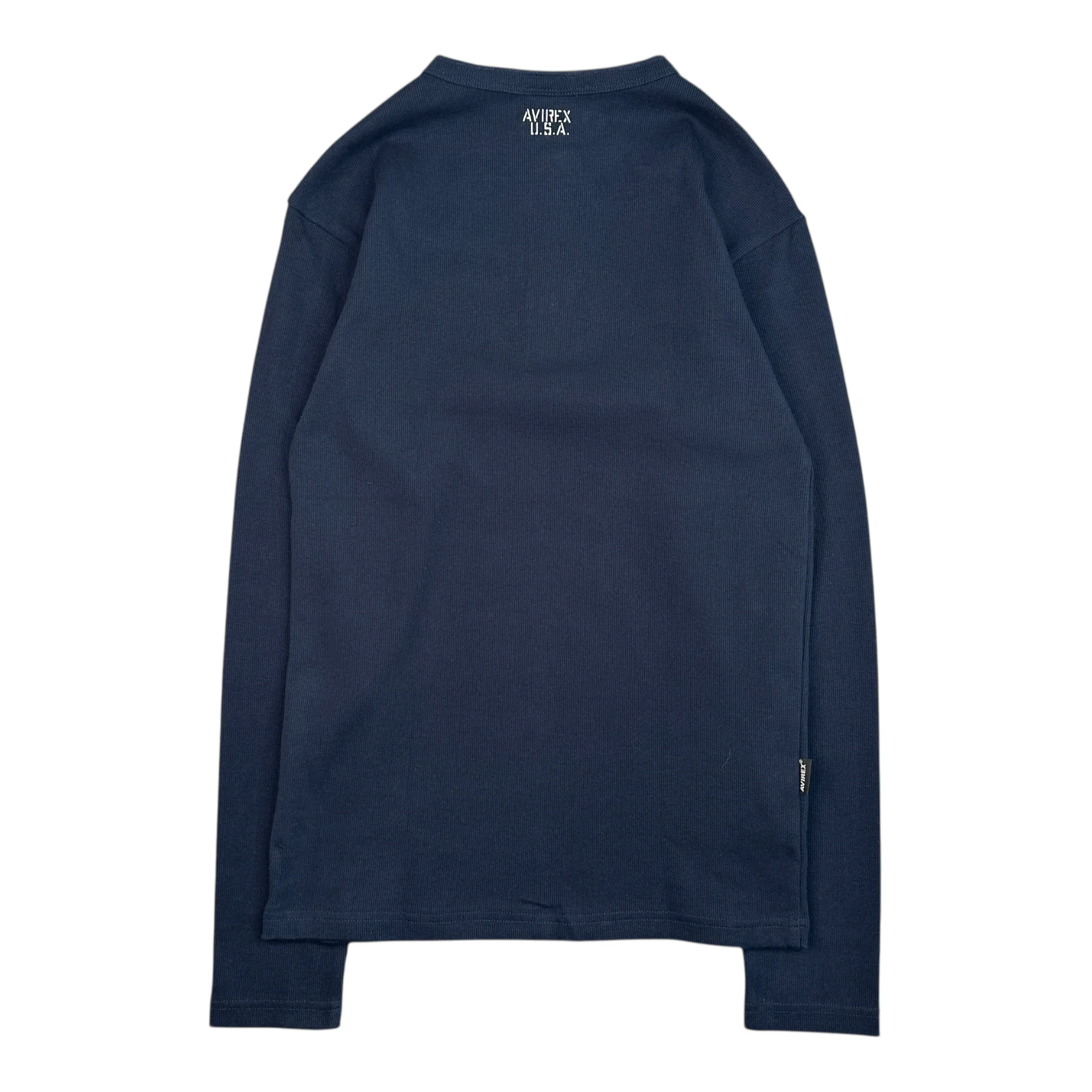 (NEW) AVIREX RIBBED EVERY DAY HENLEY LONG SLEEVE - NAVY - Image 2