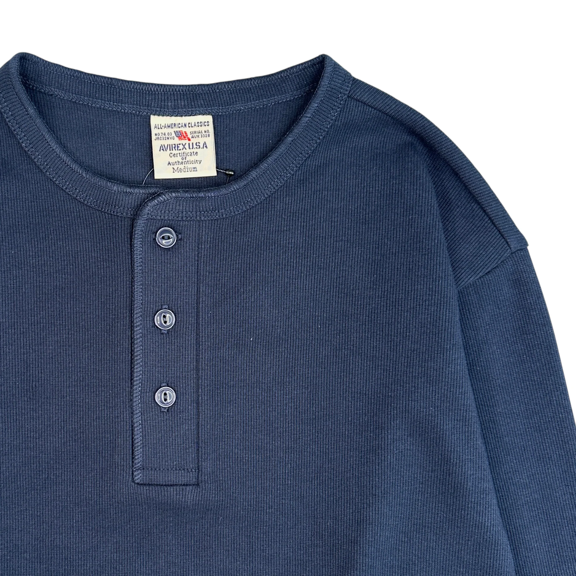 (NEW) AVIREX RIBBED EVERY DAY HENLEY LONG SLEEVE - NAVY - Image 3