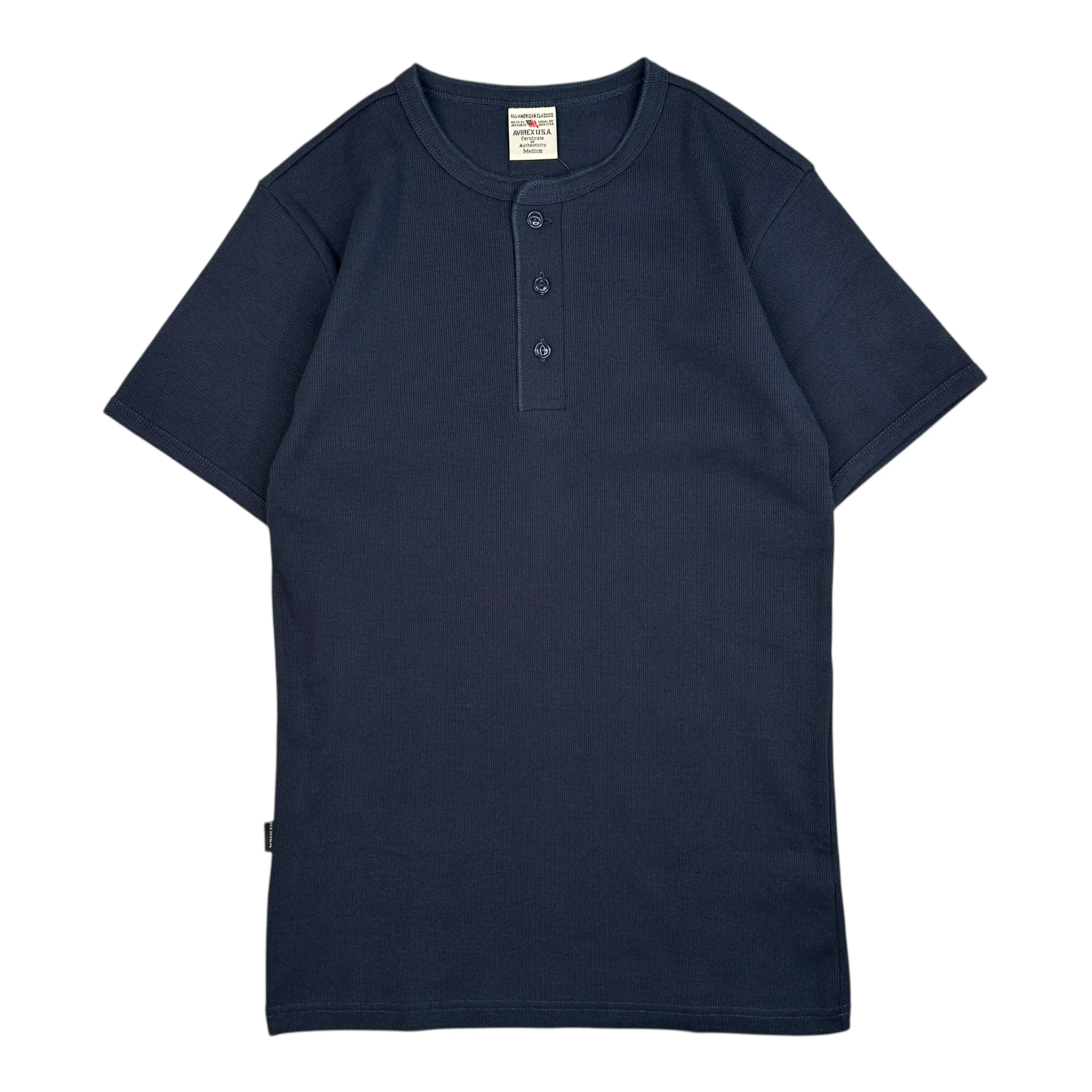 (NEW) AVIREX RIBBED EVERY DAY HENLEY SHORT SLEEVE - NAVY