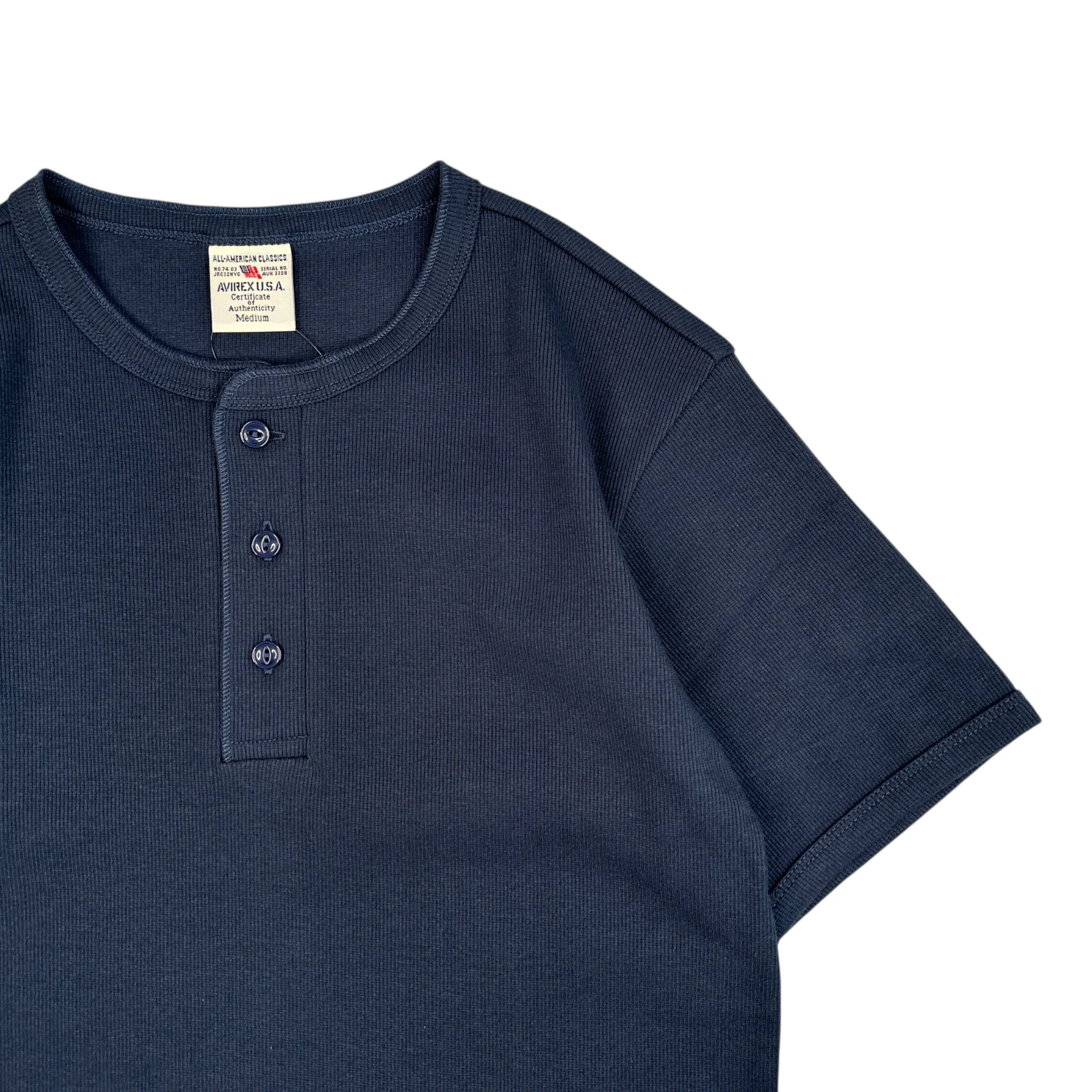 (NEW) AVIREX RIBBED EVERY DAY HENLEY SHORT SLEEVE - NAVY - Image 3