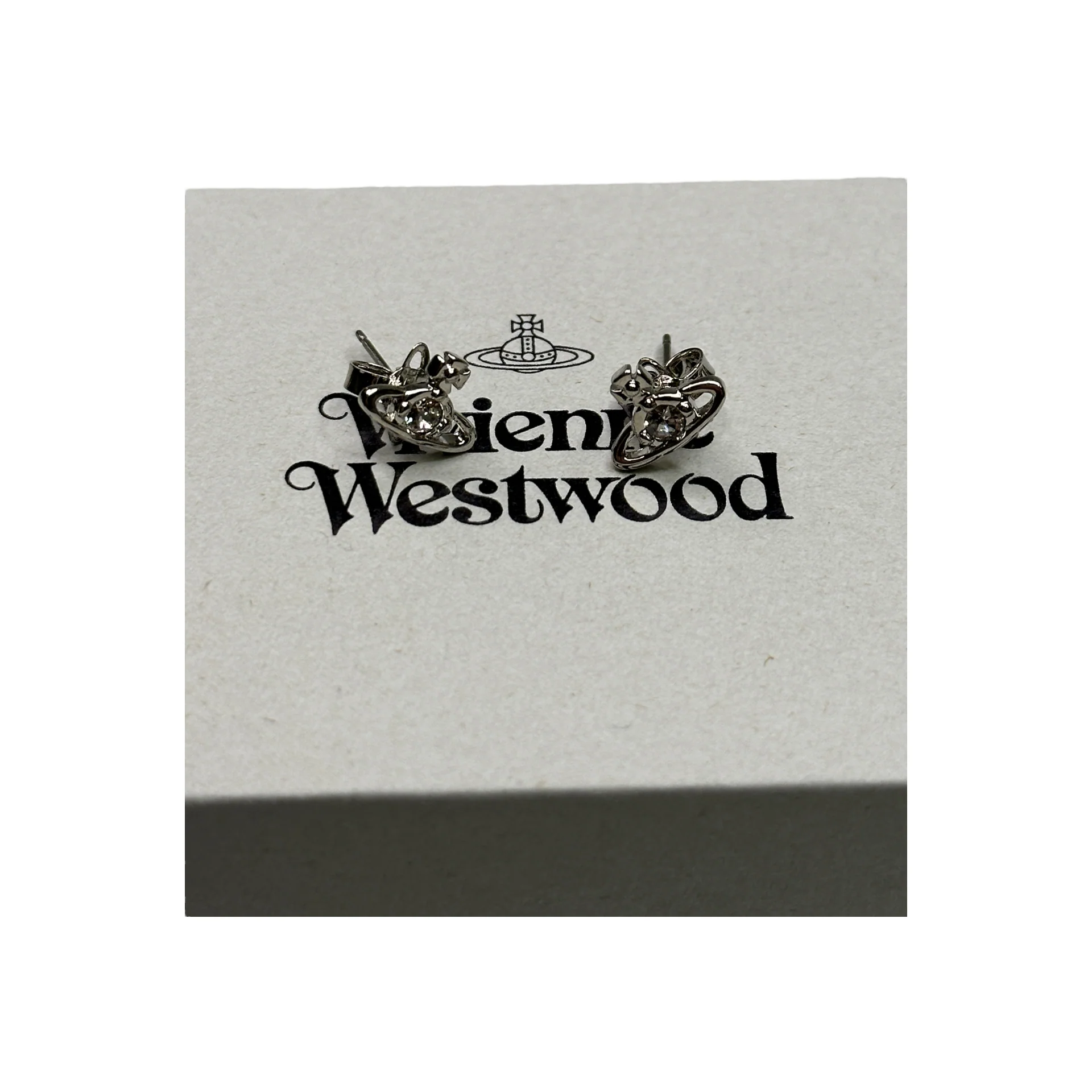 (NEW) VIVIENNE WESTWOOD NANO SOLITAIRE EARRINGS - SILVER PLATED (BRASS) - Image 5
