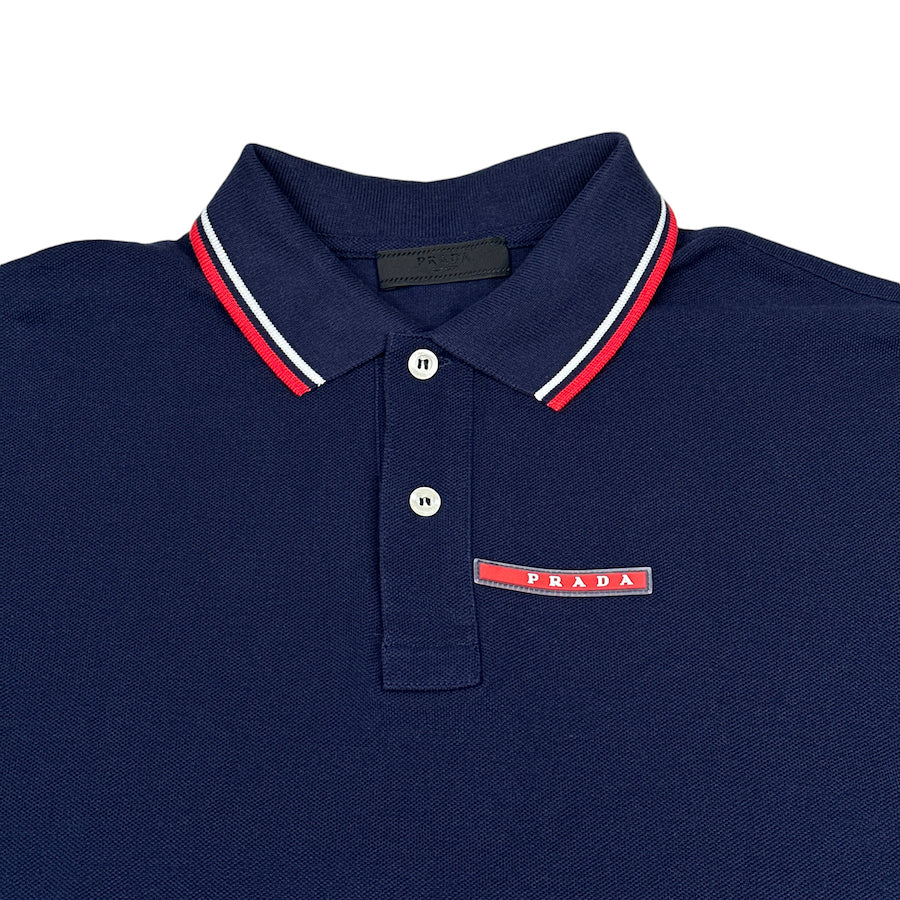 PRADA 2018 RUBBER LOGO POLO SHIRT - NAVY - Image 3