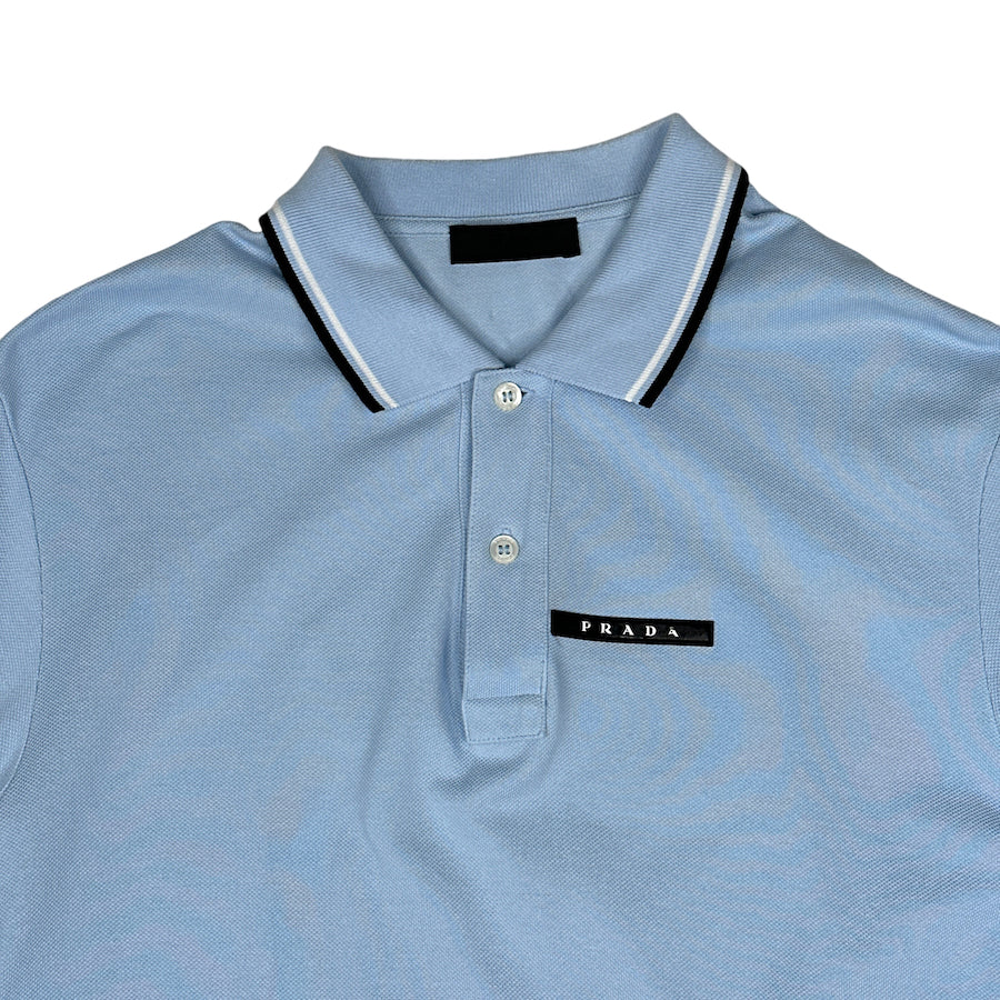 PRADA 2022 RUBBER LOGO POLO SHIRT - SKY BLUE - Image 4