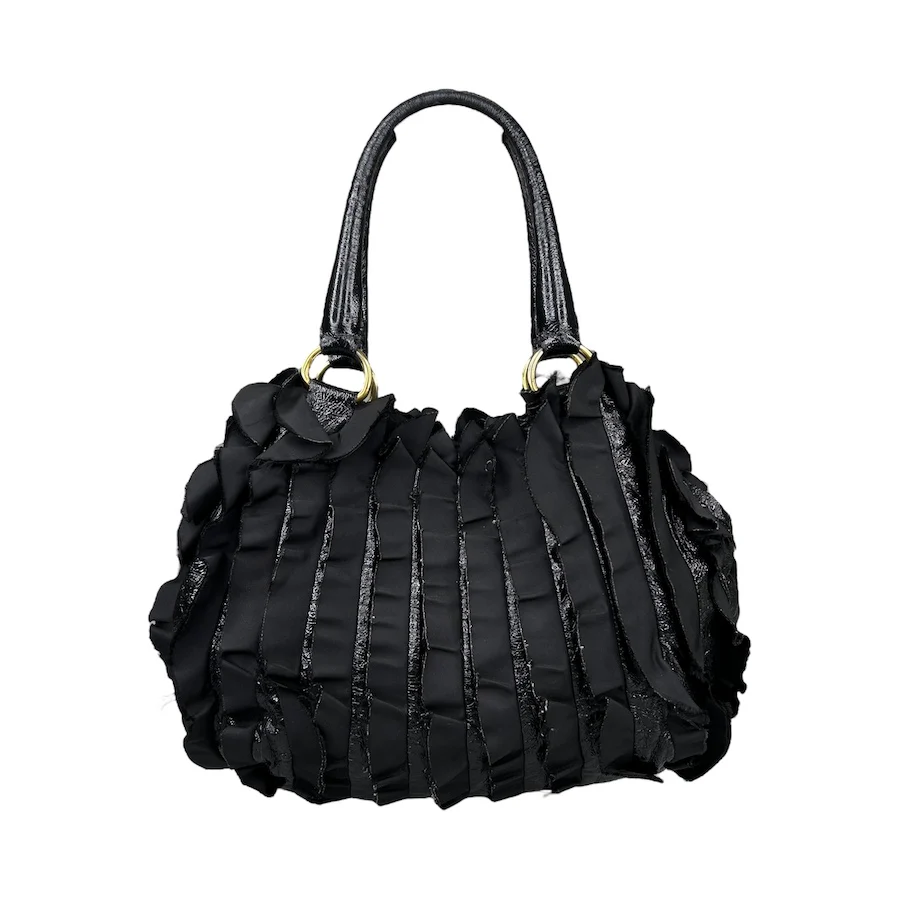 PRADA BLACK FRILLED NYLON SHOULDER BAG - Image 2