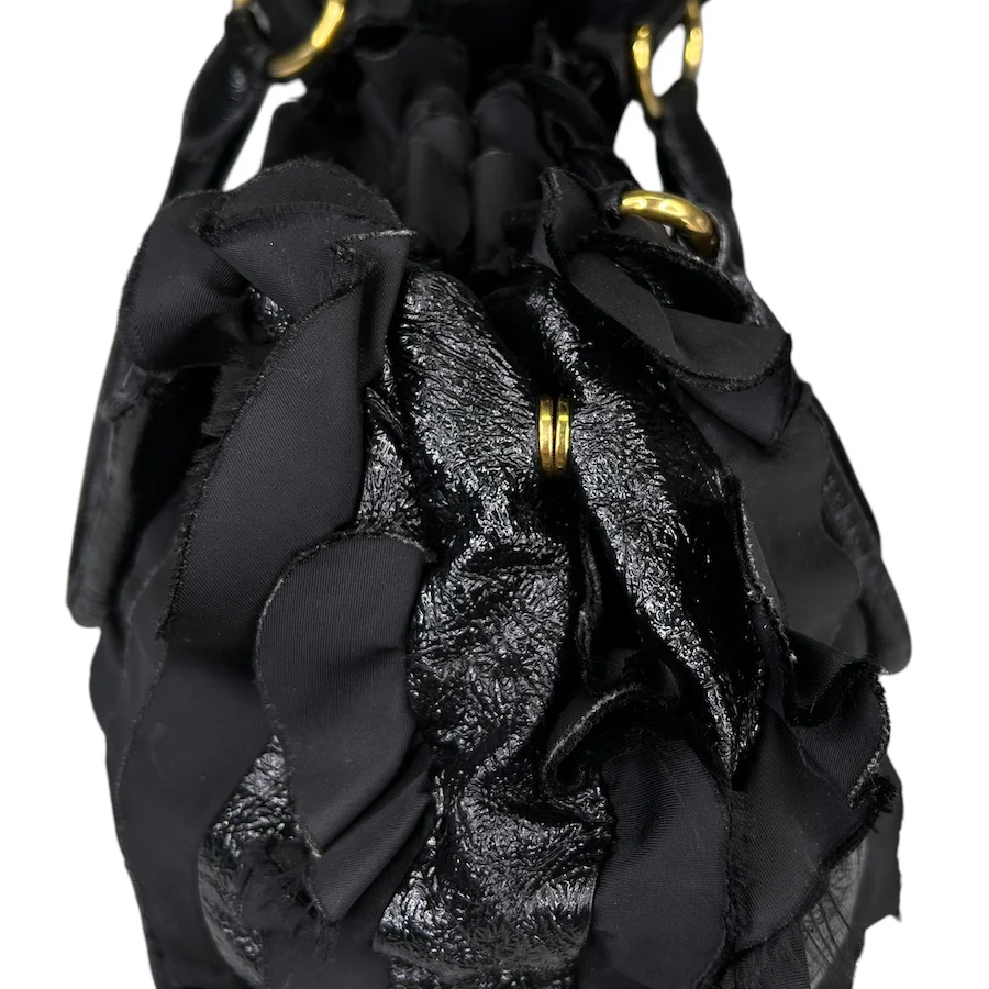 PRADA BLACK FRILLED NYLON SHOULDER BAG - Image 4