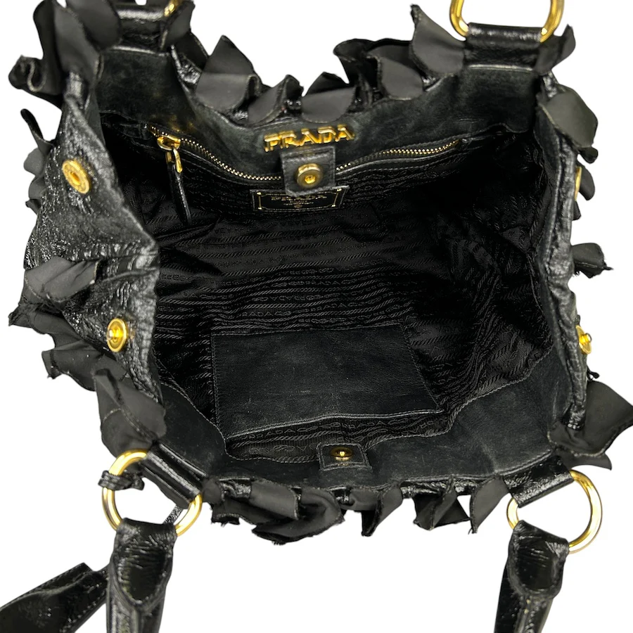 PRADA BLACK FRILLED NYLON SHOULDER BAG - Image 5