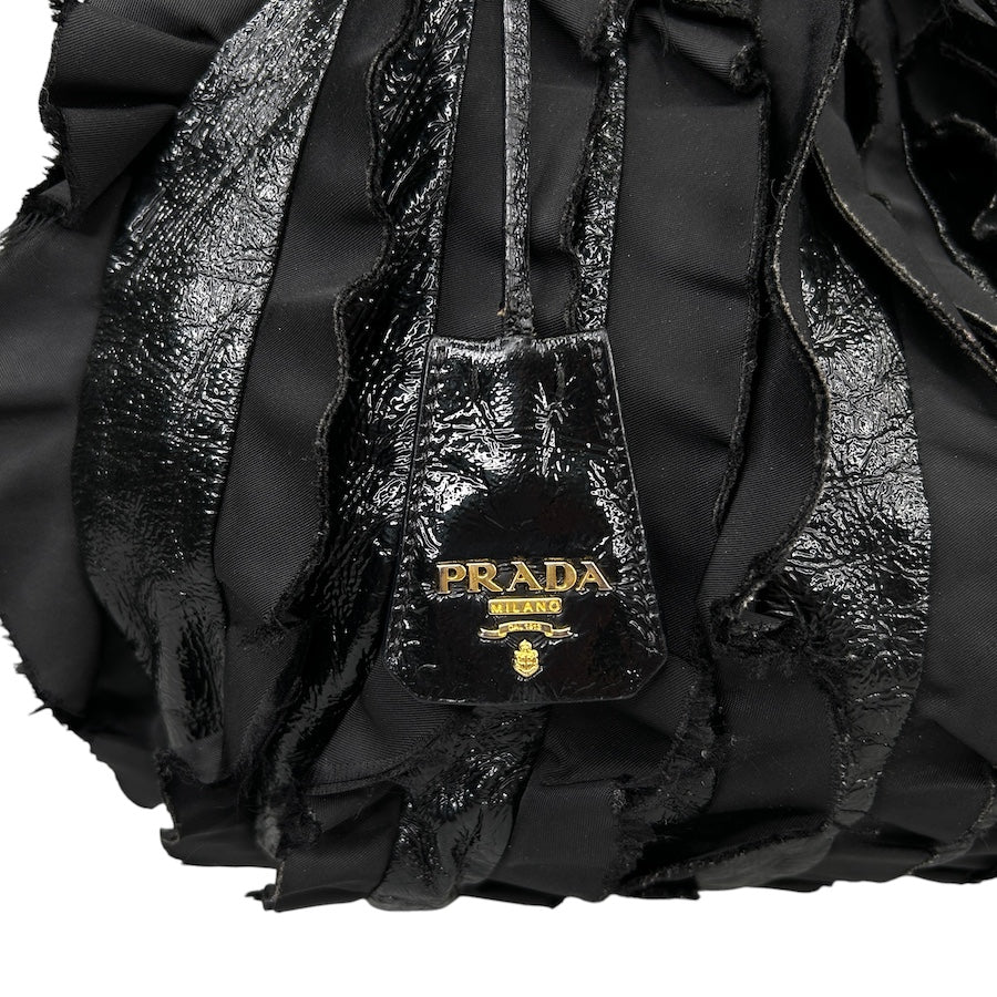 PRADA BLACK FRILLED NYLON SHOULDER BAG - Image 6