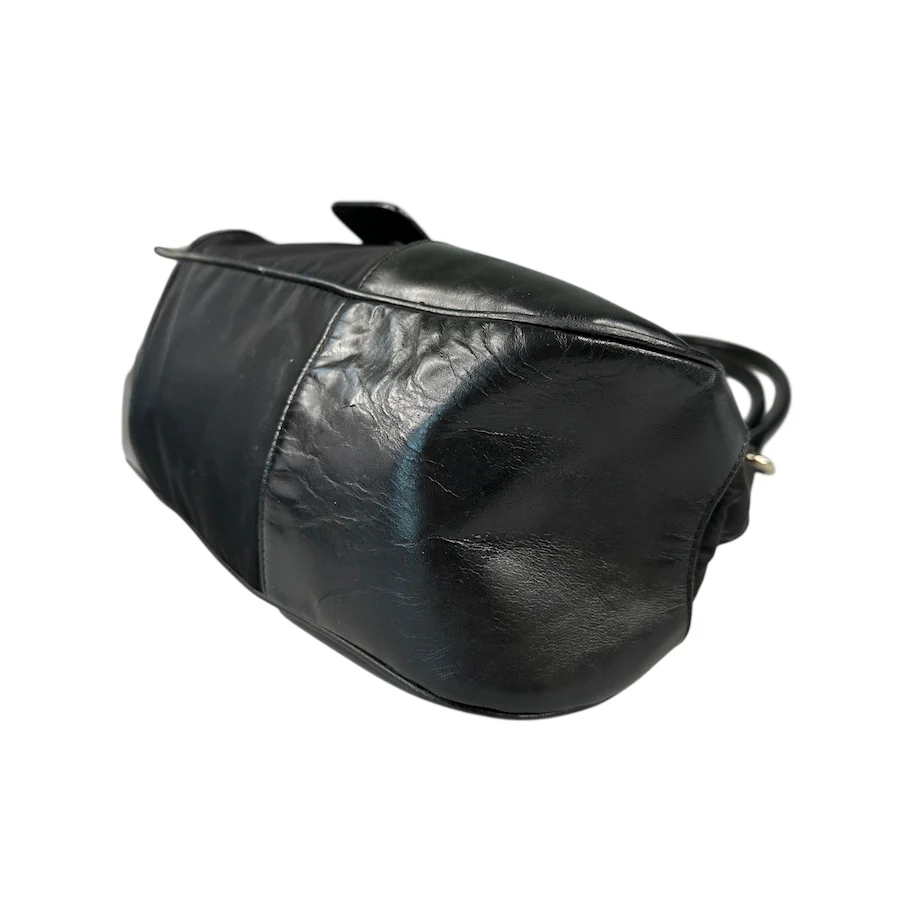PRADA BLACK NYLON/LEATHER BUCKLE SHOULDER BAG - Image 4