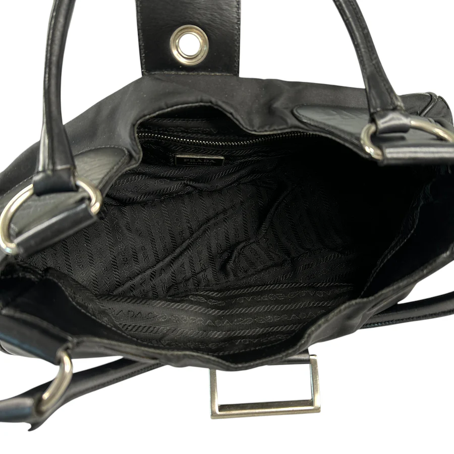 PRADA BLACK NYLON/LEATHER BUCKLE SHOULDER BAG - Image 5