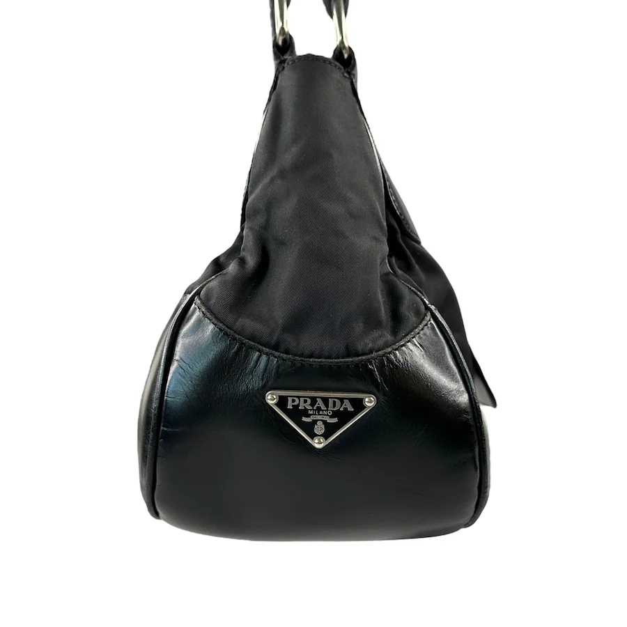 PRADA BLACK NYLON/LEATHER BUCKLE SHOULDER BAG - Image 6