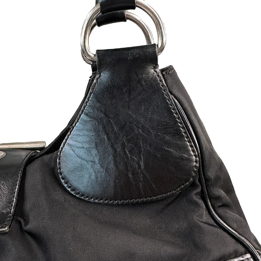 PRADA BLACK NYLON/LEATHER BUCKLE SHOULDER BAG - Image 7