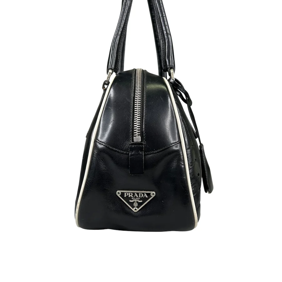 PRADA BLACK PERFORATED LEATHER BOWLER BAG - Image 3