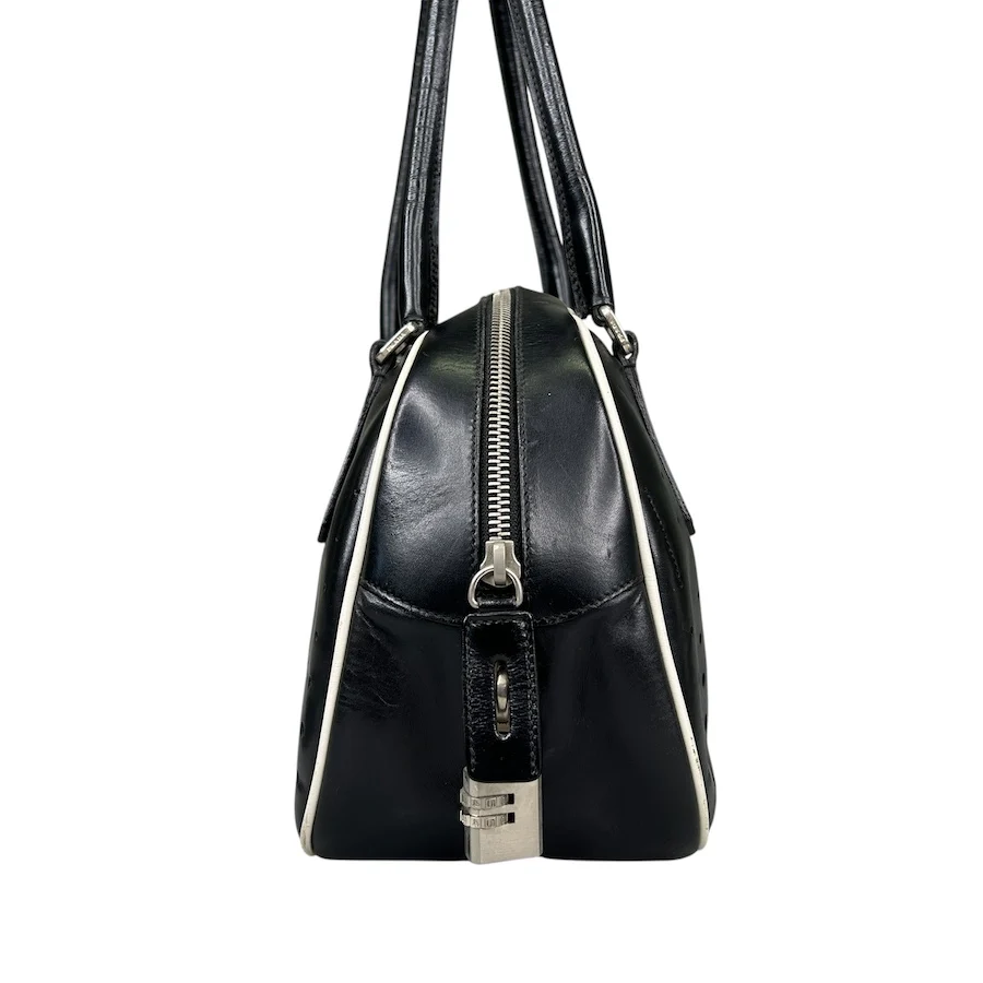 PRADA BLACK PERFORATED LEATHER BOWLER BAG - Image 4