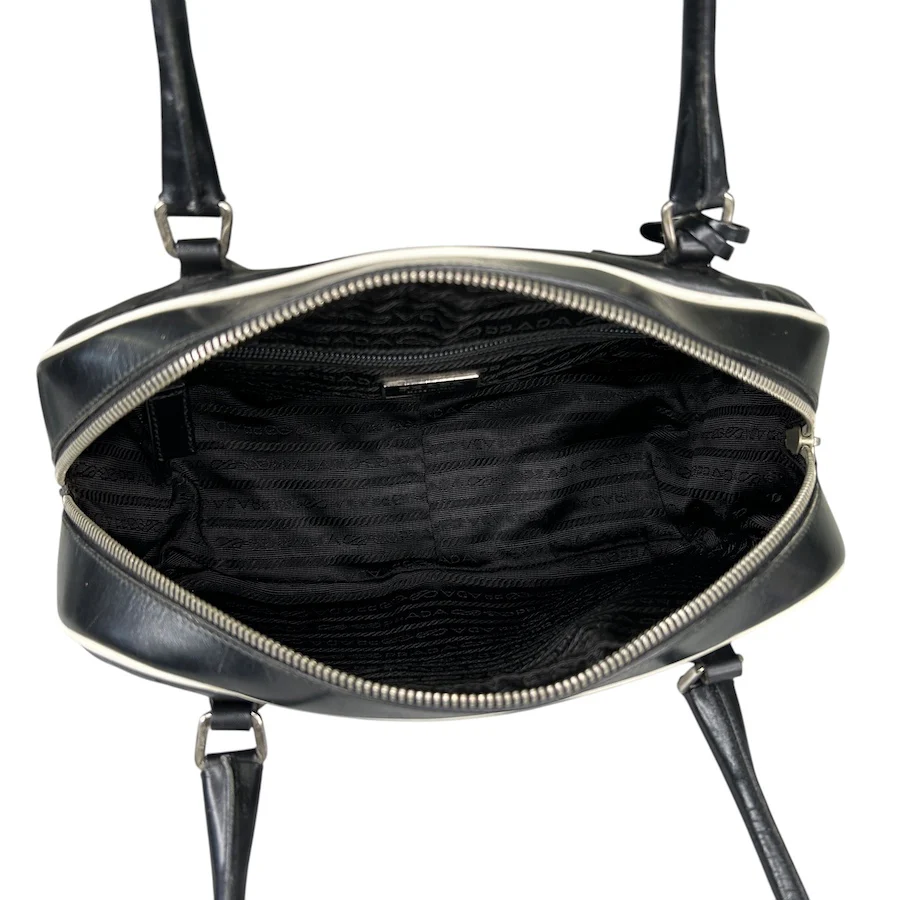 PRADA BLACK PERFORATED LEATHER BOWLER BAG - Image 6