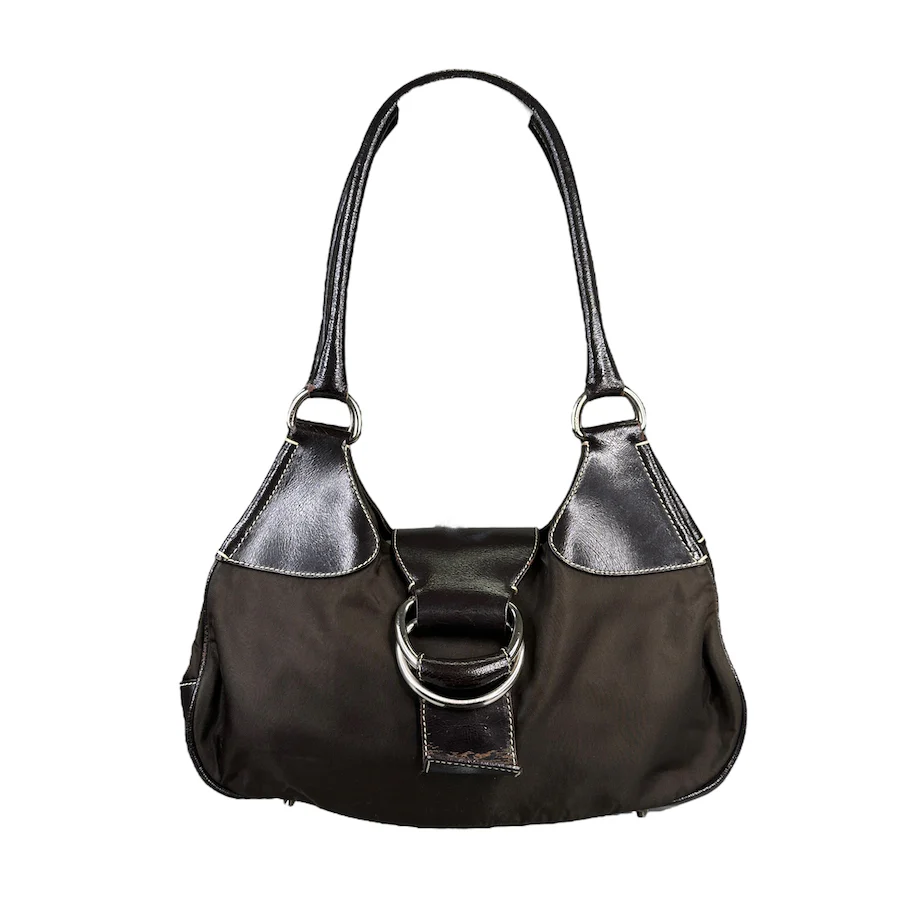PRADA BROWN NYLON / LEATHER MOON SHOULDER BAG