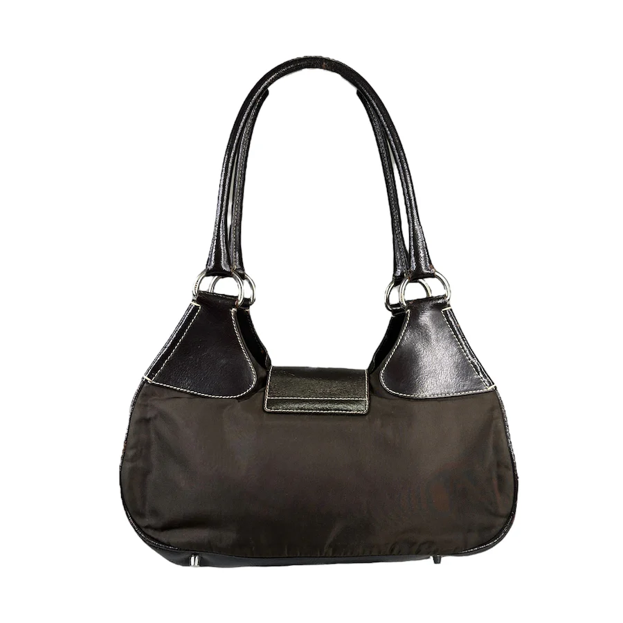 PRADA BROWN NYLON / LEATHER MOON SHOULDER BAG - Image 2