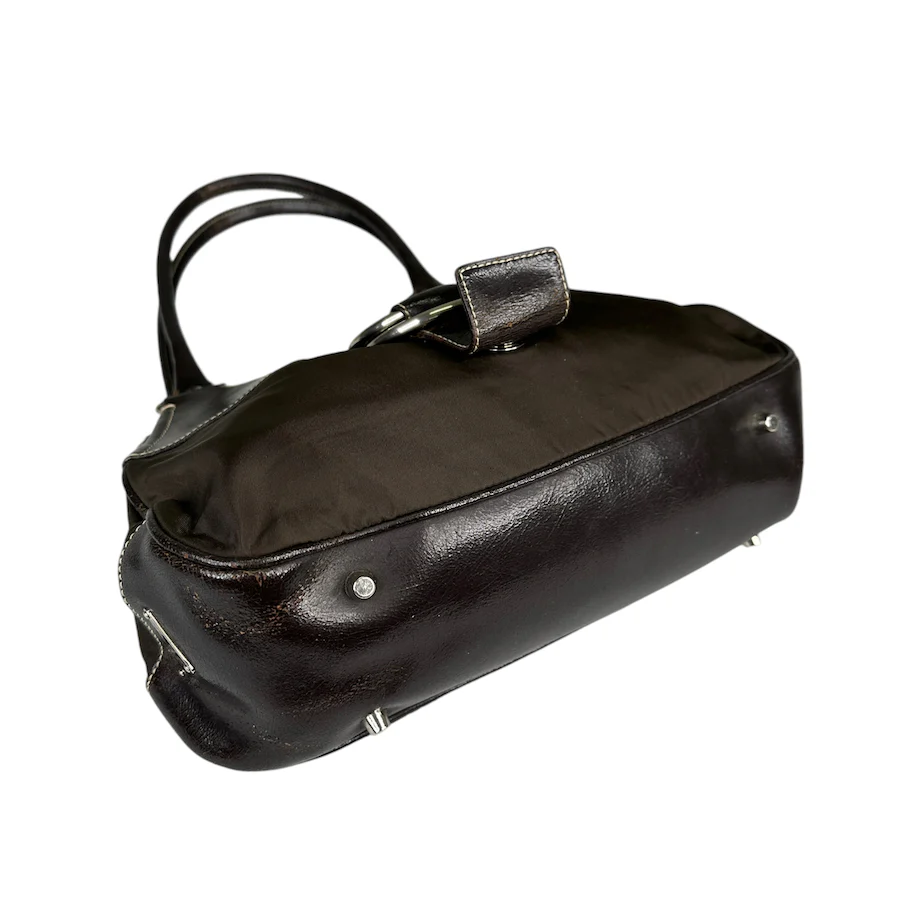 PRADA BROWN NYLON / LEATHER MOON SHOULDER BAG - Image 3