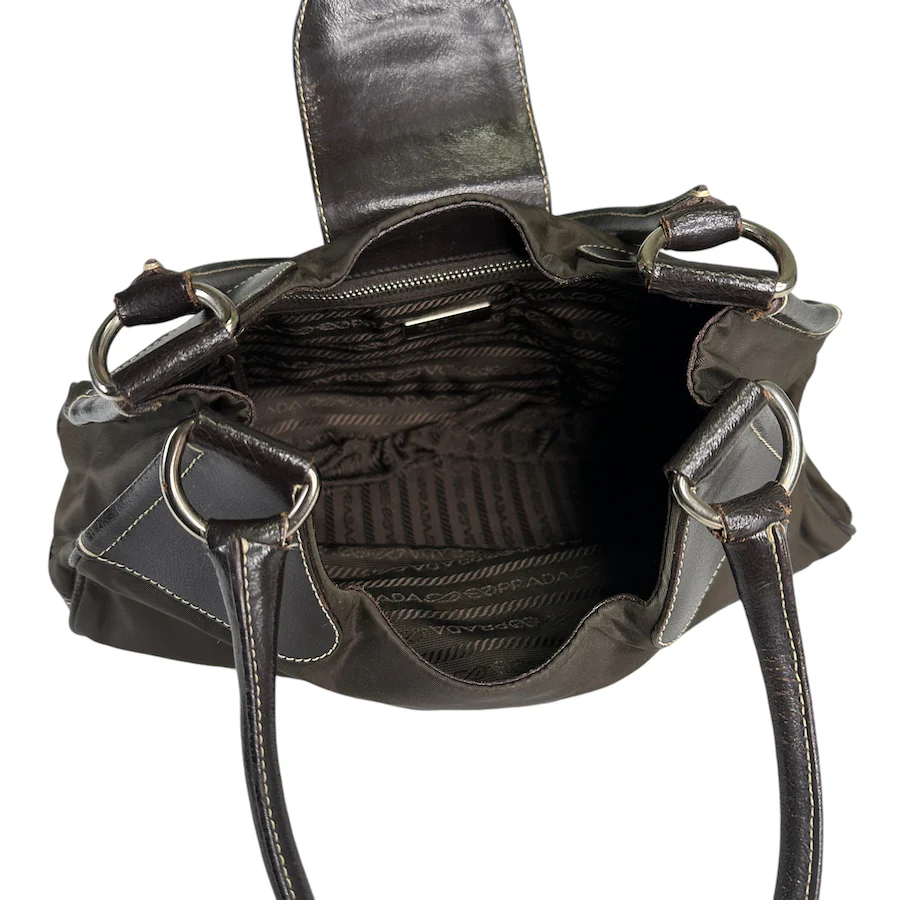 PRADA BROWN NYLON / LEATHER MOON SHOULDER BAG - Image 4