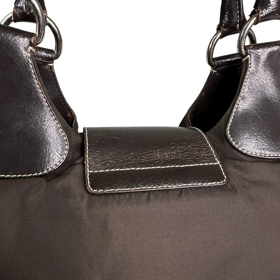 PRADA BROWN NYLON / LEATHER MOON SHOULDER BAG - Image 7