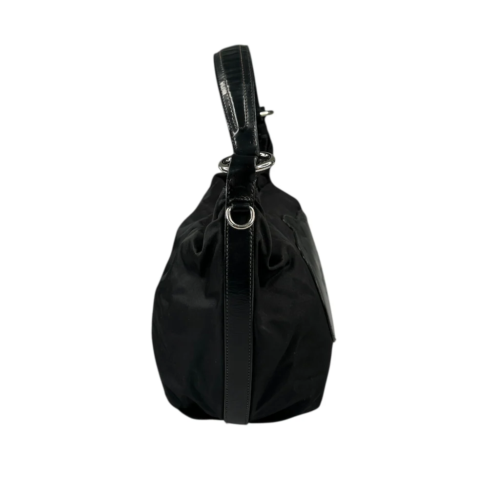 PRADA SAVOY LOGO NYLON SHOULDER BAG - BLACK - Image 6