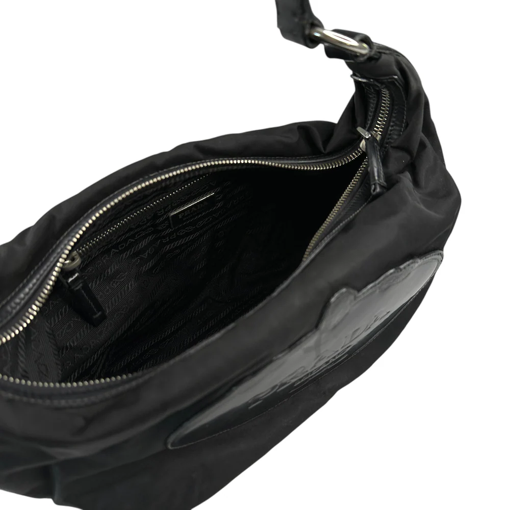 PRADA SAVOY LOGO NYLON SHOULDER BAG - BLACK - Image 9